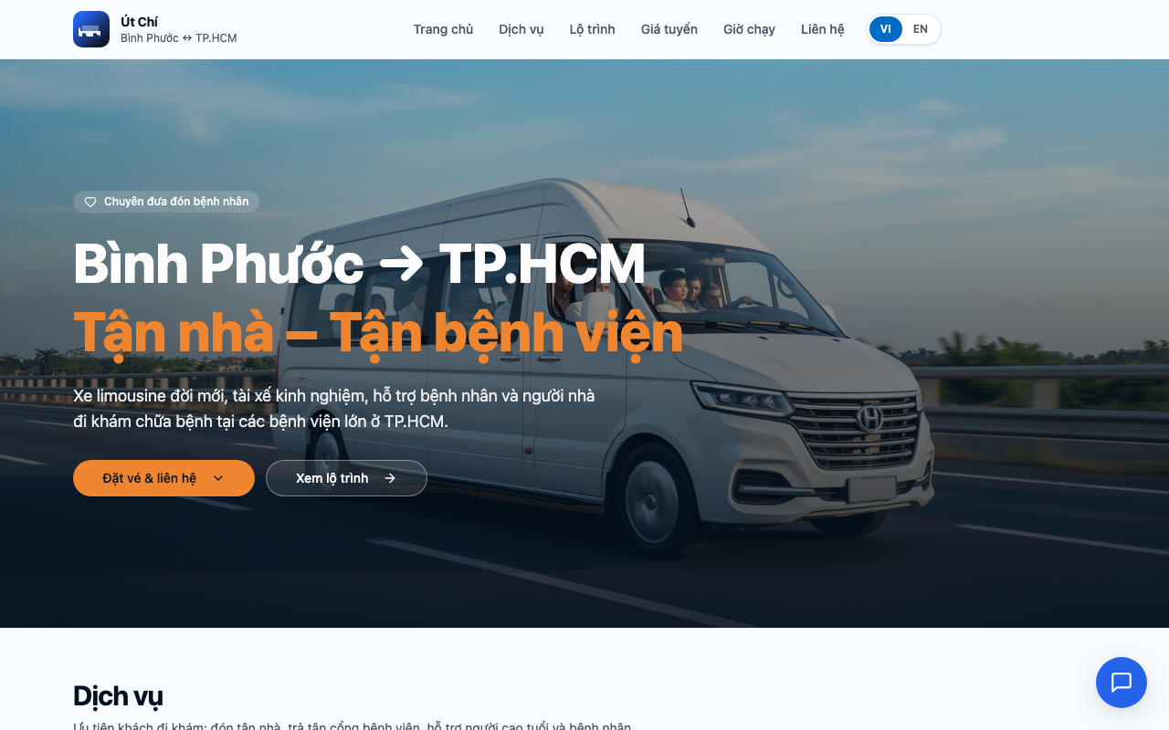 Screenshot preview: Nhà xe demo